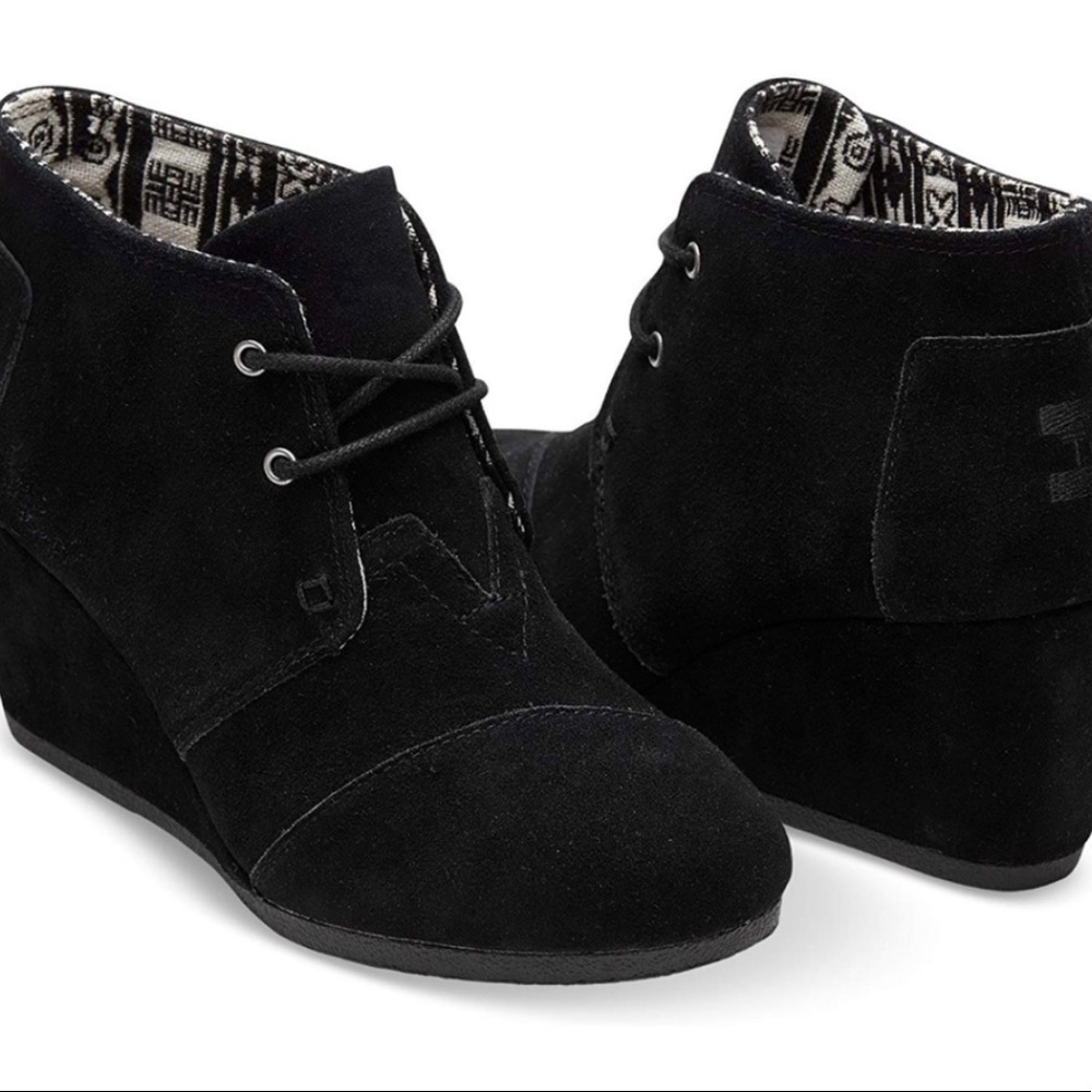 Black Wedge Lace up TOMS